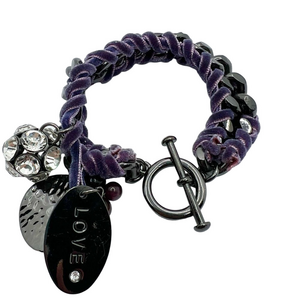 🍭6/$30 Love Charm Purple Velvet Link T-Clasp Bracelet